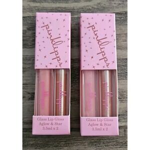 2X PINKLIPPS COSMETICS Lip Gloss Duo 7ml AGLOW & STAR Sheer Glass Shine Sparkle